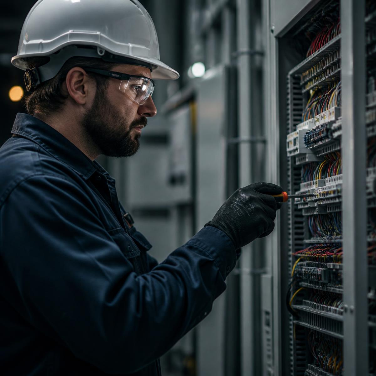 Licensed electrician servicing an electrical panel