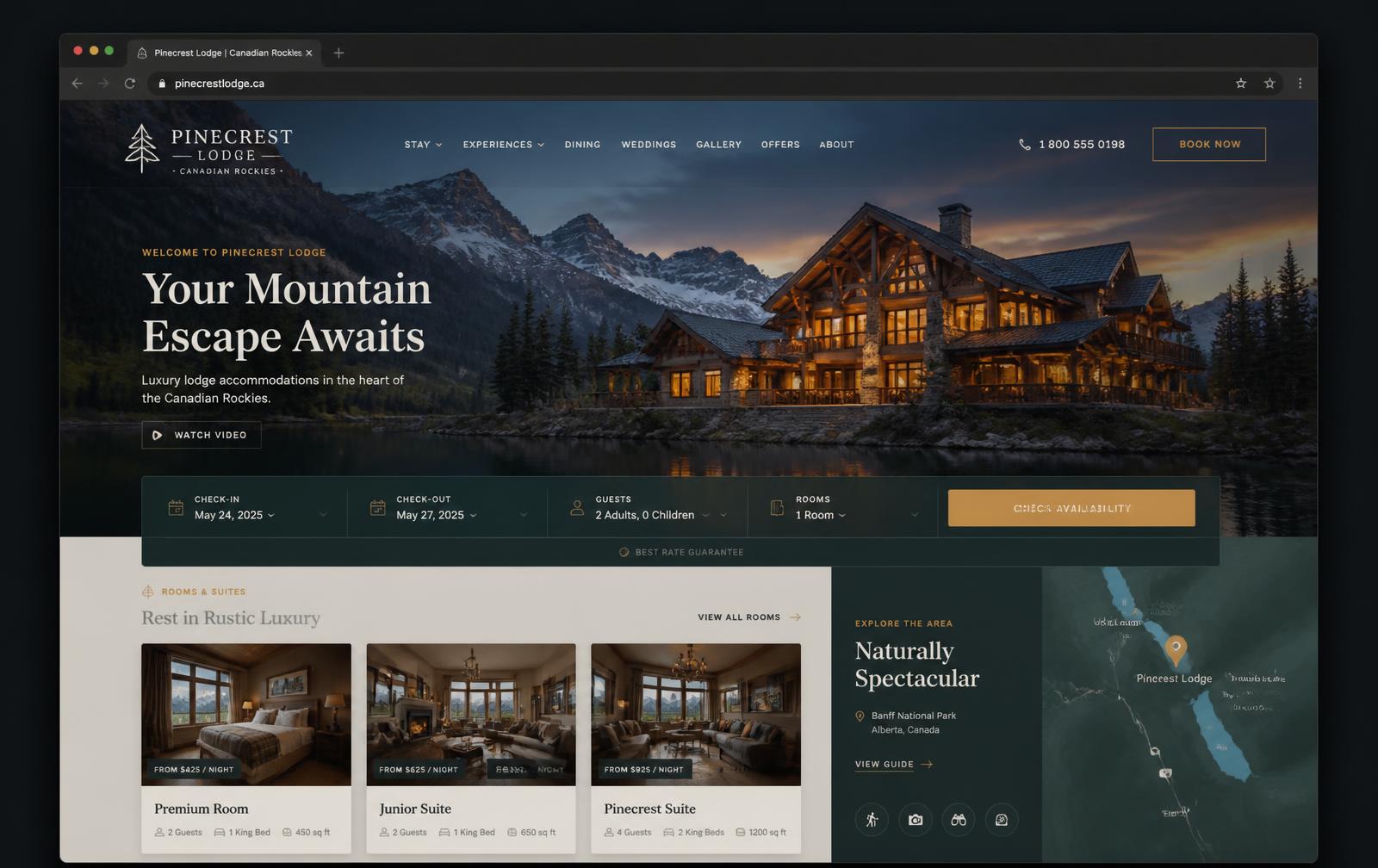 Pinecrest Lodge website concept